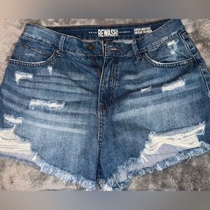 Rewash Jean Denim Wedge Short Shorts Frayed Hem High Rise 13